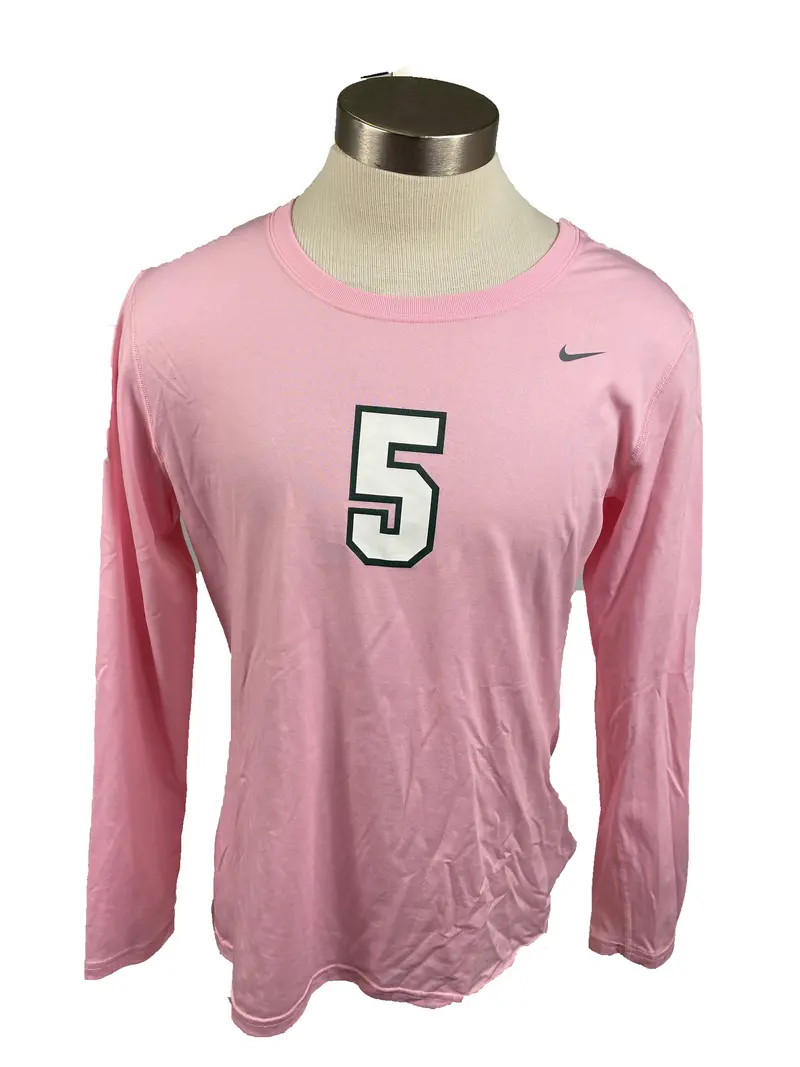 Nike Women’s Pink Spartan Breast Cancer Awareness Volleyball Jersey – Long Sleeve, Size L, #5