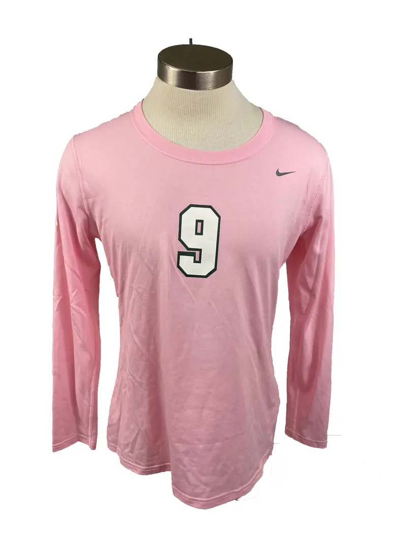 Nike Women’s Pink Spartan Breast Cancer Awareness Volleyball Jersey – Long Sleeve, Size L, #9