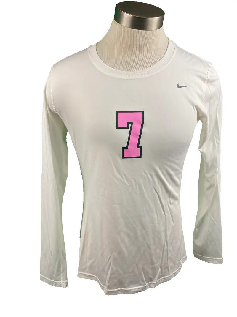 Nike Women’s White Breast Cancer Awareness Volleyball Jersey – Long Sleeve, Size M, #7