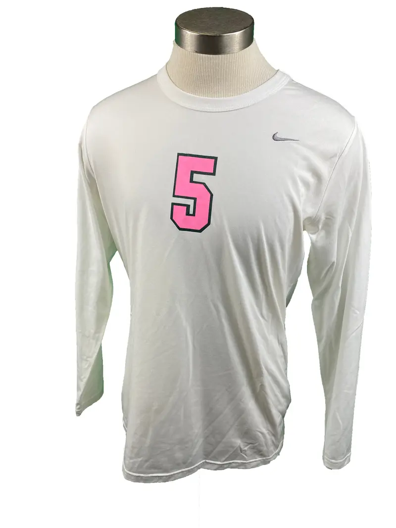 Nike Women’s White Breast Cancer Awareness Volleyball Jersey – Long Sleeve, Size XL, #5