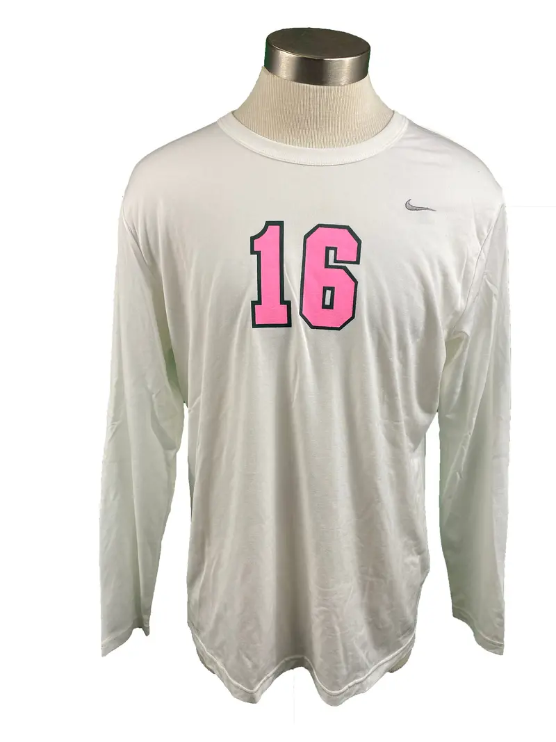 Nike Women’s White Spartan Breast Cancer Awareness Volleyball Jersey – Long Sleeve, Size 2XL, #16
