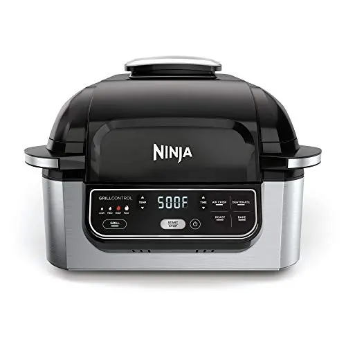 Ninja AG301 Foodi 5-in-1 Indoor Grill – Air Fry, Roast, Bake, Reheat, and Dehydrate with Smart Thermometer Integration