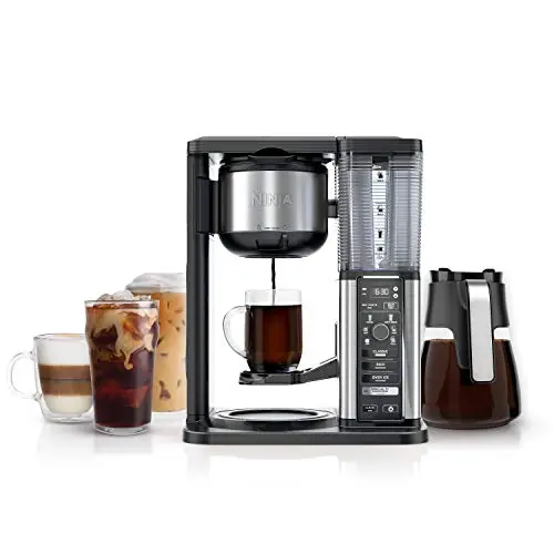 Ninja CM401 10-Cup Specialty Coffee Maker – 4 Brew Styles, Fold-Away Frother & Glass Carafe, Black