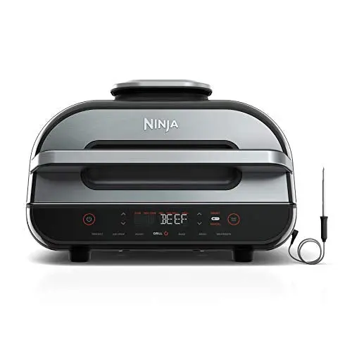 Ninja FG551 Foodi Smart XL 6-in-1 Indoor Grill – Air Fryer, Roast, Bake, Dehydrate, Broil & Thermometer-Enabled Cooking with Stainless Steel Housing