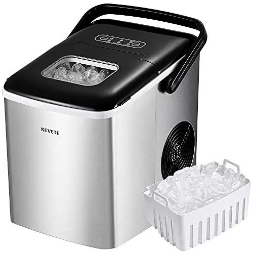 NOVETE Countertop Ice Maker – Fast 6-Minute Cycle, 28.7 lbs/Day Output, No Plumbing Required – Includes Scoop & Basket