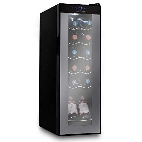 Nutrichef PKCWC120 Countertop Wine Cooler – 12-Bottle Freestanding Mini Fridge with Glass Door and Digital Controls