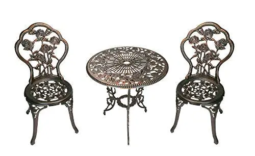 Oakland Living Rose Bistro Set – 3-Piece Cast Aluminum Outdoor Dining Set with 23.5-Inch Table