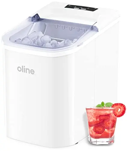 Oline Portable Countertop Ice Maker – Self-Cleaning, 26 lbs/Day Output, 9 Cubes in 7 Minutes (White)