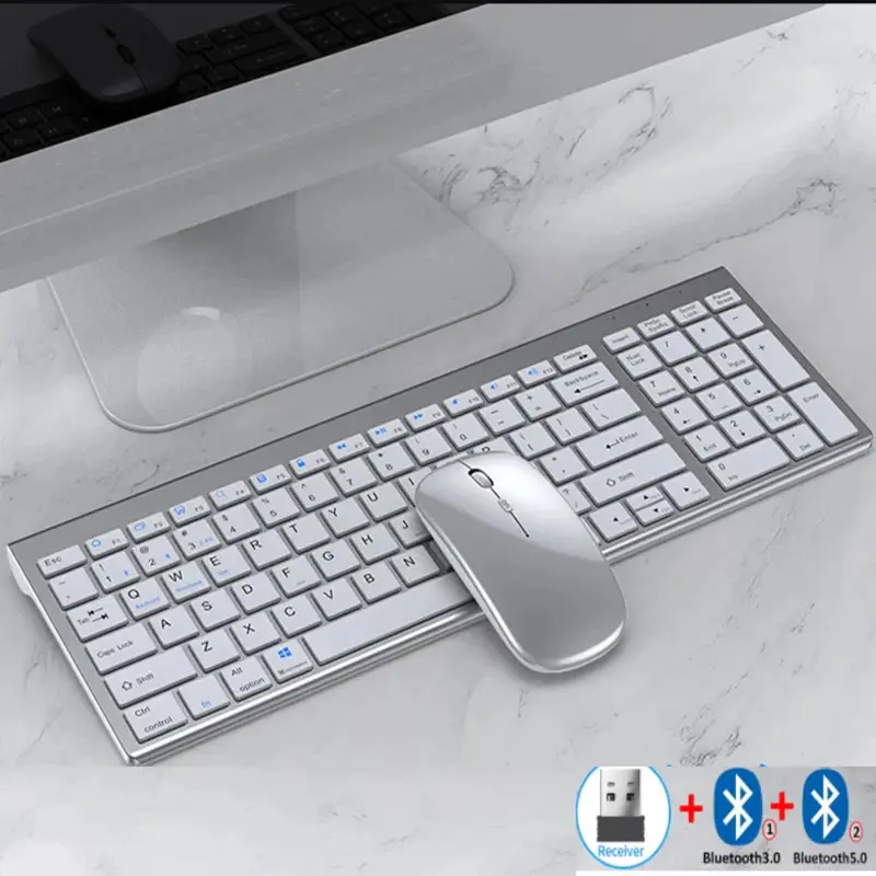 Onetify Dual-Mode Wireless Keyboard and Mouse – Rechargeable Bluetooth + 2.4GHz