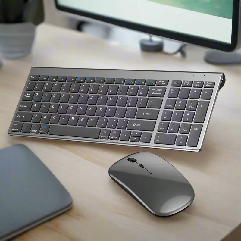 Onetify Ultra-Slim Full-Size Wireless Keyboard and Mouse – Dual Connectivity