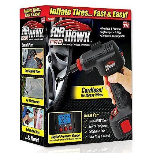 Ontel Air Hawk Pro Cordless Tire Inflator – Digital Pressure Gauge, LED Light, Fast Auto-Shutoff