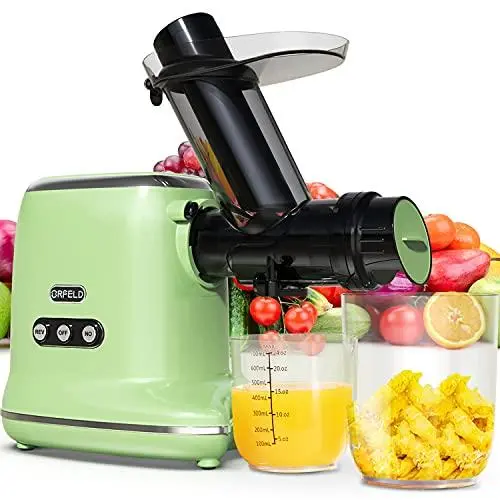 ORFELD Cold Press Masticating Juicer – High-Yield (90%) Quiet Extractor for Fruits & Veggies, Easy-Clean Design in Emerald Green
