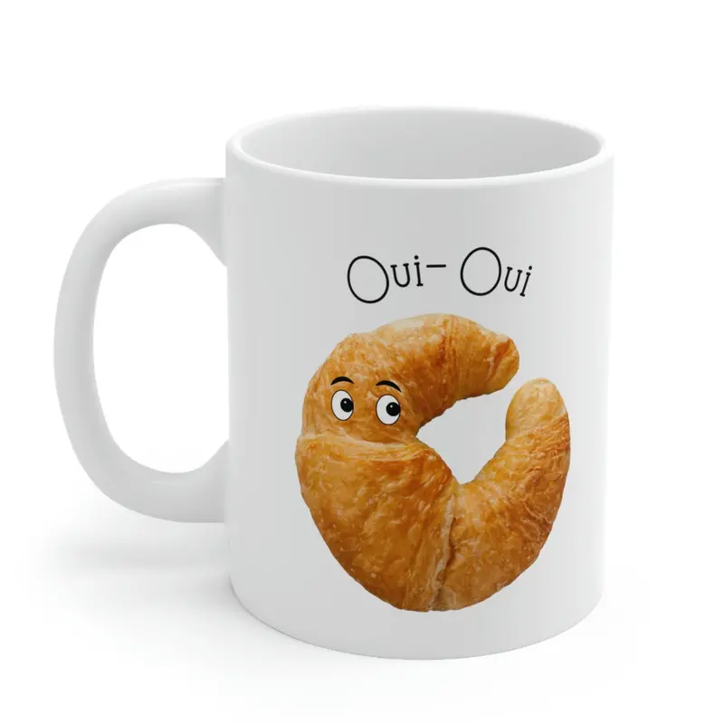 ‘Oui Oui’ French Croissant Art Ceramic Mug