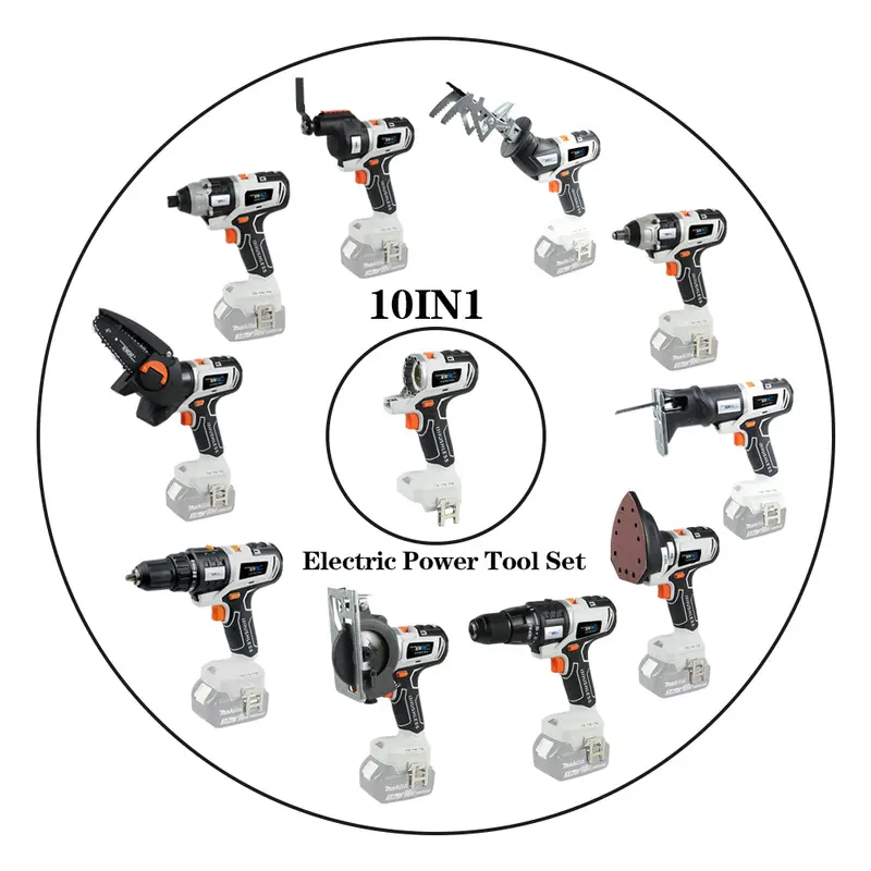 Pandahardware 18V Cordless 10-in-1 Power Tool Combo Kit – Brushless Impact Driver, Drill, Reciprocating & Circular Saw Set