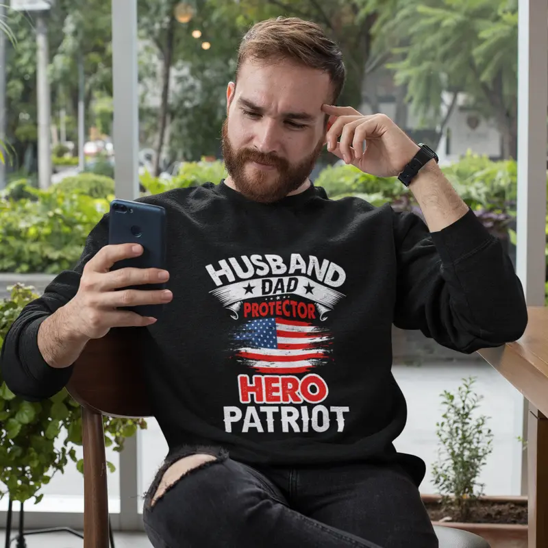 Patriotic Husband & Dad Crewneck Sweatshirt – Hero-Inspired Apparel
