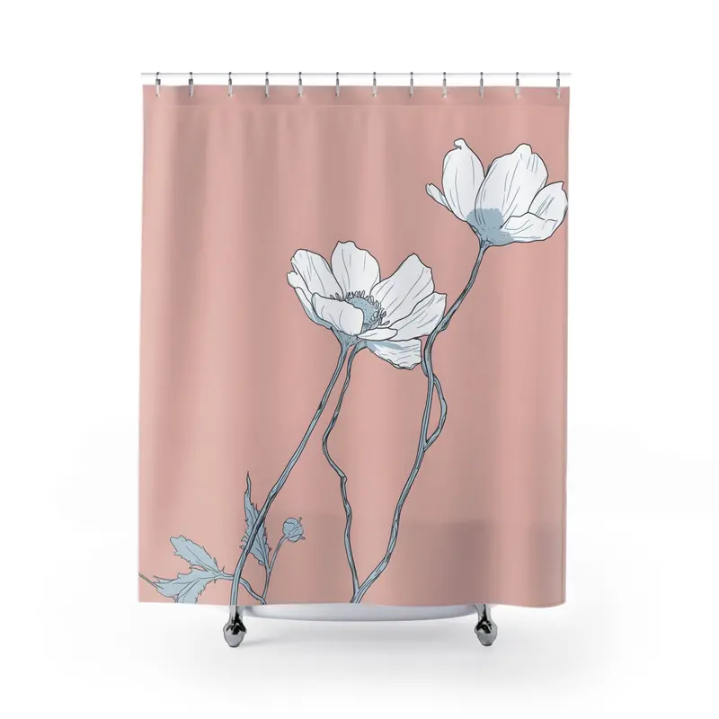 Pink Background Shower Curtain Featuring Anemone Botanical Art