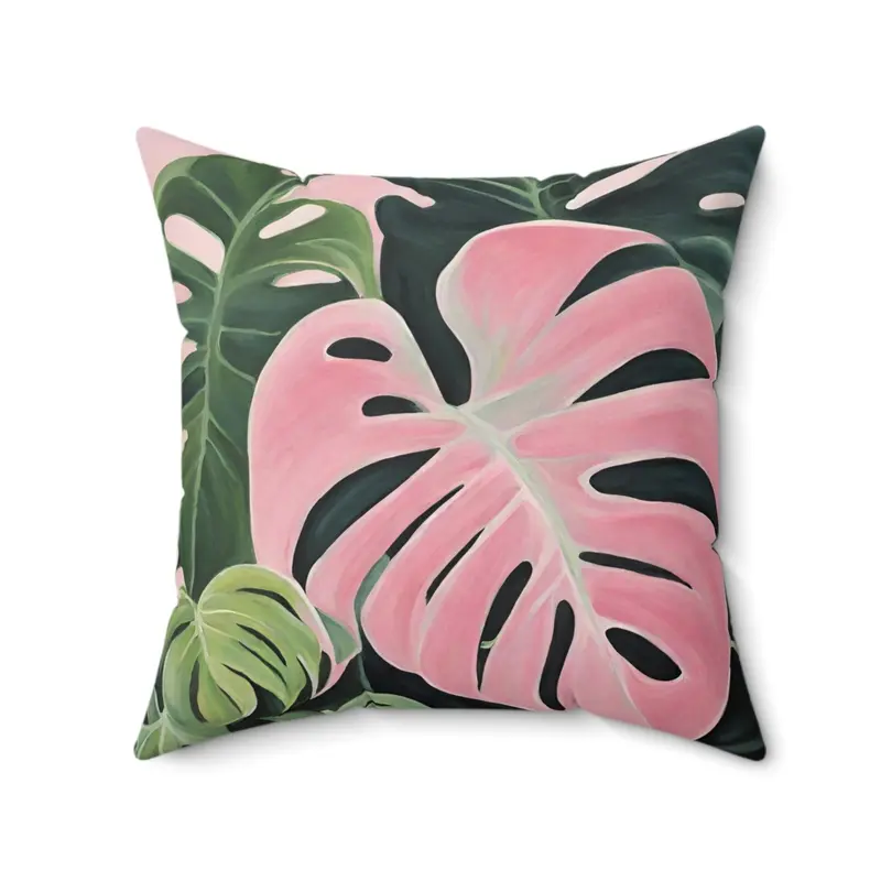Pink Princess Philodendron Leaf Throw Pillow – Available in 3 Sizes