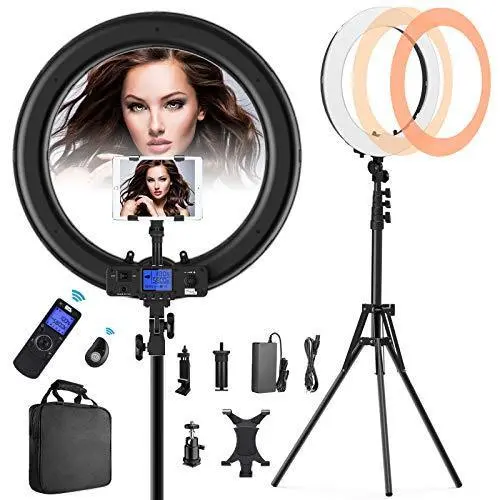 Pixel 19″ Bi-Color Ring Light Kit – LCD Display, iPad Holder, Wireless Remote & High-CRI Lighting
