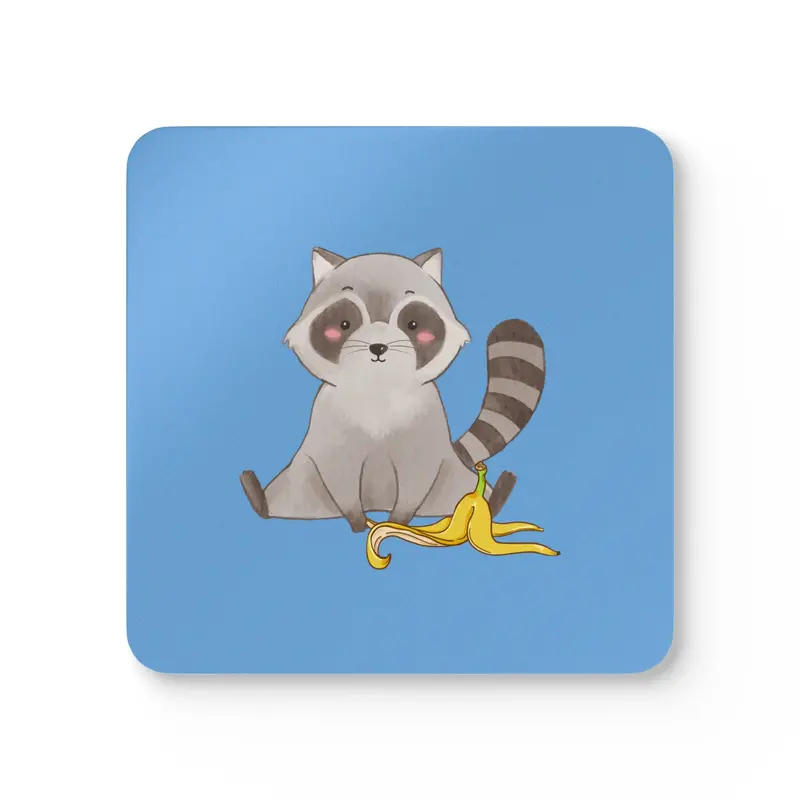 Playful Raccoon Design Coaster Set – 4-Piece Set
