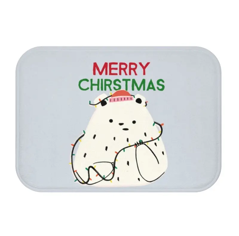 Polar Bear & Twinkling Lights Bath Mat – Festive Holiday Bathroom Decor