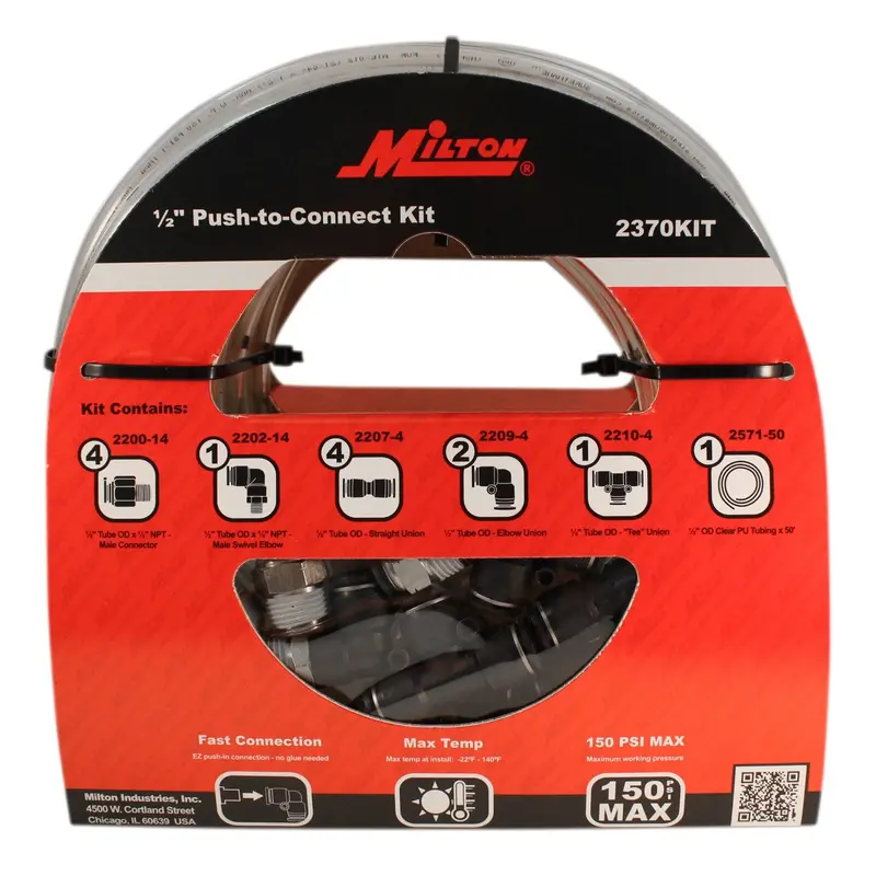 Polyurethane Air Line Tubing Kit – 1/2″ OD × 50 ft with Push-to-Connect Fittings