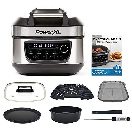 PowerXL Grill Air Fryer Combo Deluxe – 6-Quart 12-in-1 Indoor Cooking Appliance (Stainless Steel)