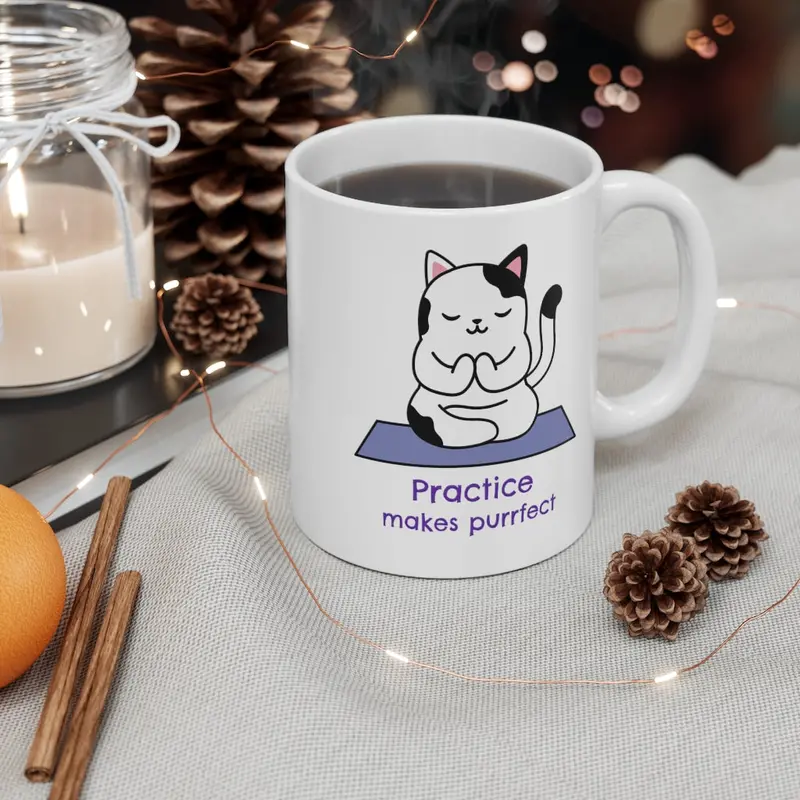 ‘Practice Makes Purrfect’ Yoga-Themed Cat Lover Mug