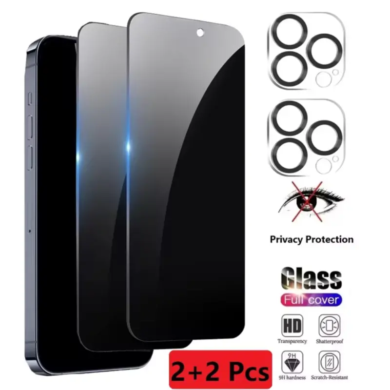 Privacy Screen Protector Kit for iPhone – Includes Camera Lens Cover (2-Pack)