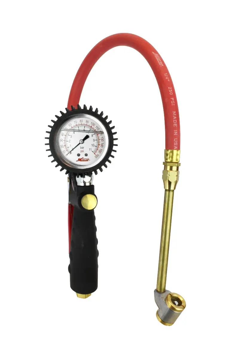 Pro Analog Tire Inflator & Pressure Gauge — Pistol Grip, Large-Bore Dual Head Chuck, 15″ Hose, 160 PSI