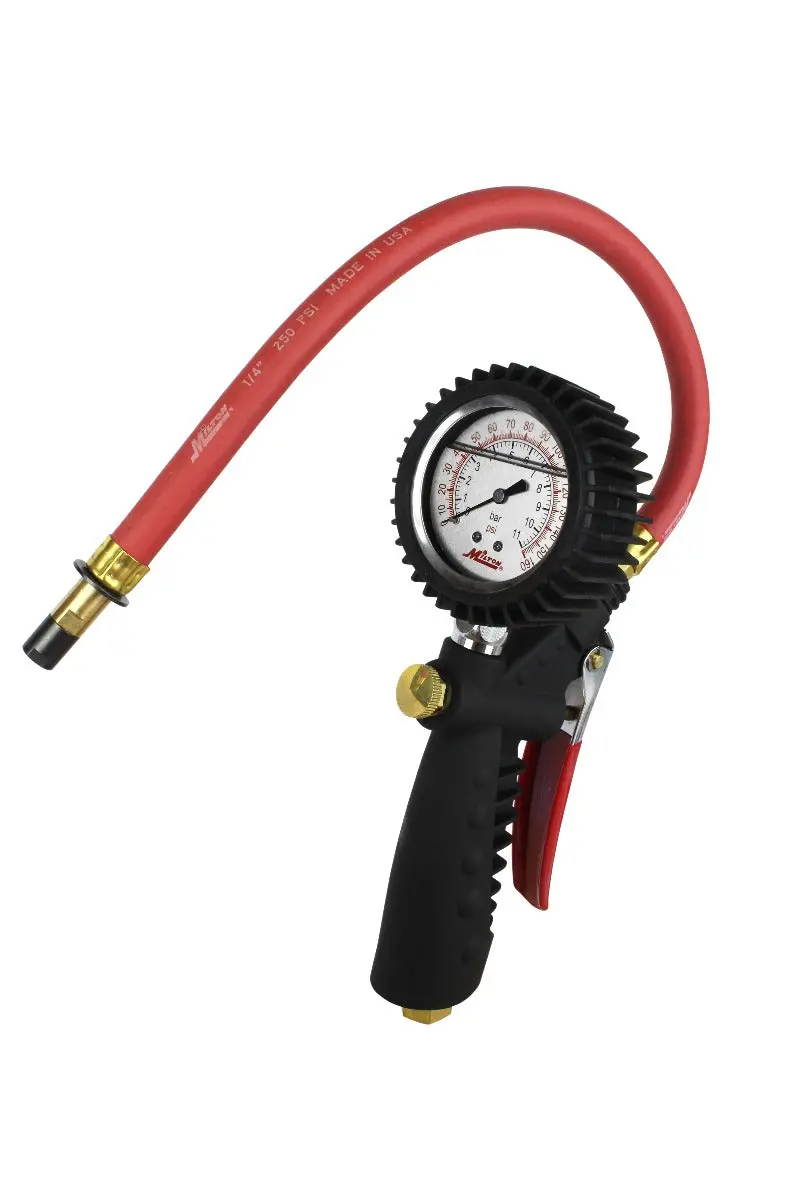Pro Analog Tire Inflator & Pressure Gauge — Pistol Grip, Straight Foot Chuck, 15″ Hose