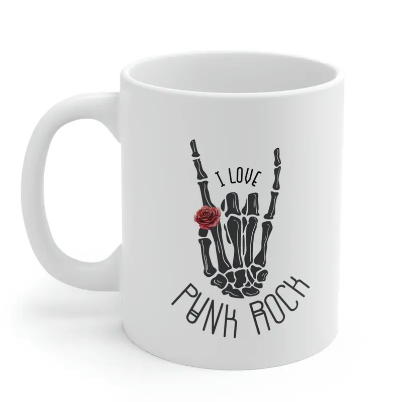 Punk Rock Skeleton Hand Ceramic Mug – I Love Punk Design