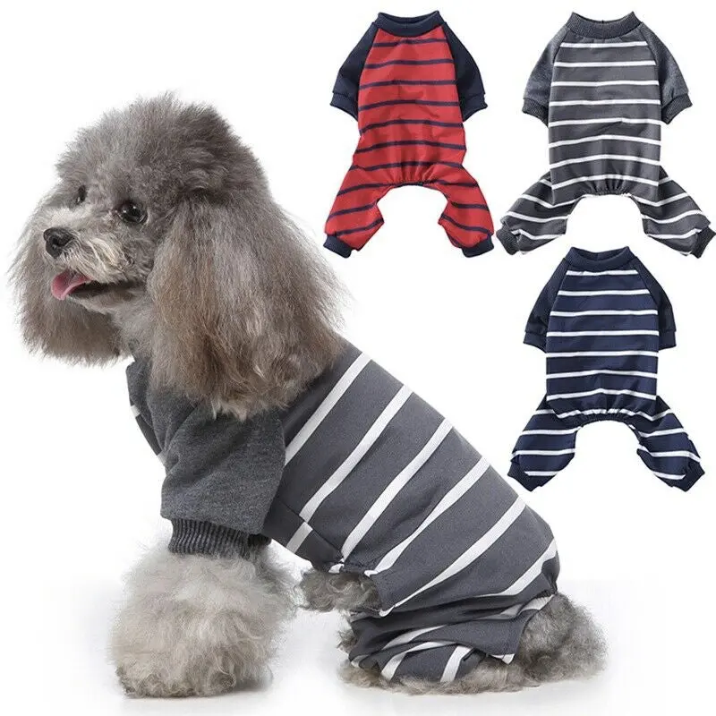 Puppy-Themed Striped Pajama Jumpsuit – Soft Cotton One-Piece Set