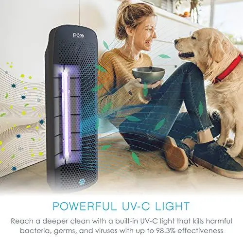 PureZone Elite HEPA Air Purifier for Large Rooms – UV Sanitization, Real-Time Air Quality Monitoring & 4-Stage Filtration (Graphite)