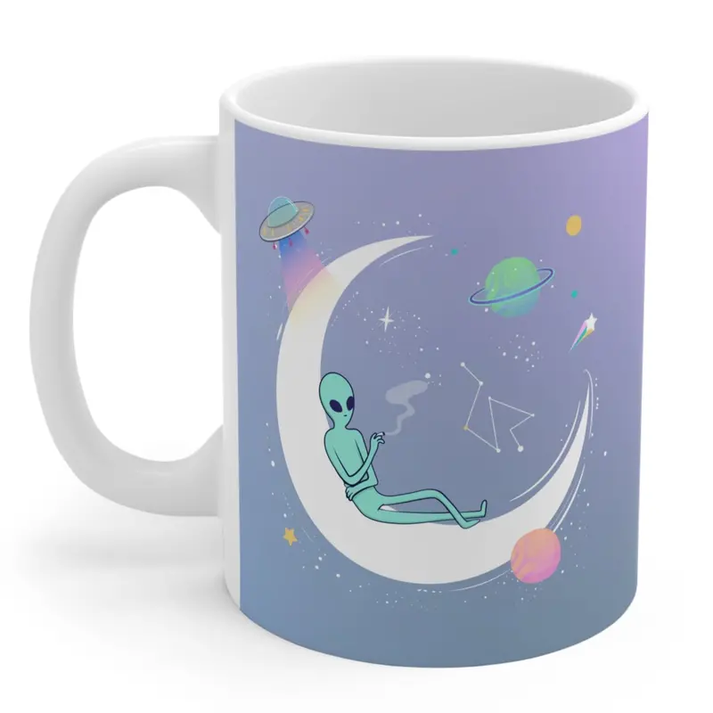 Purple Alien Space-Themed Ceramic Mug – 11 oz