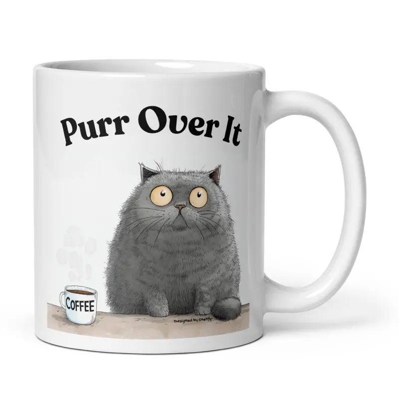 Purr Over It Cat Mug – Witty Feline Phrase, 11 oz Ceramic