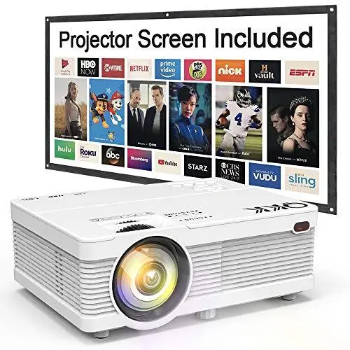 QKK 6500-Lumen Portable LCD Projector – Full HD 1080P, Includes 100″ Screen & Multi-Device Compatibility