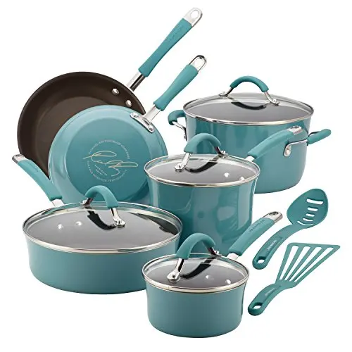 Rachael Ray Cucina 12-Piece Nonstick Cookware Set – Agave Blue Finish