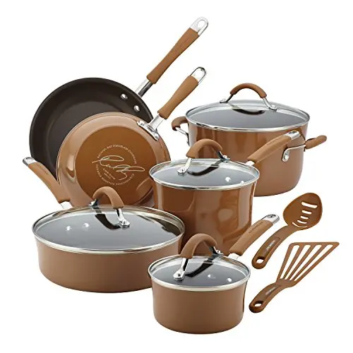 Rachael Ray Cucina 12-Piece Nonstick Cookware Set – Mushroom Brown Pots and Pans for Everyday Cooking
