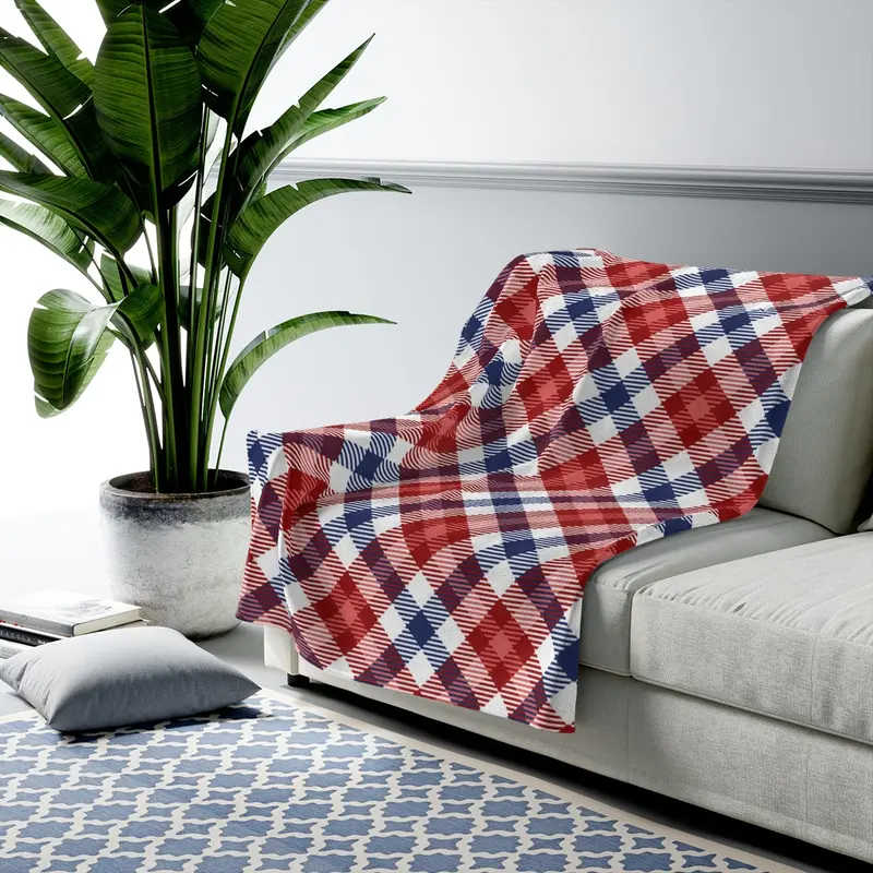 Red-and-Blue Plaid Soft Plush Throw Blanket