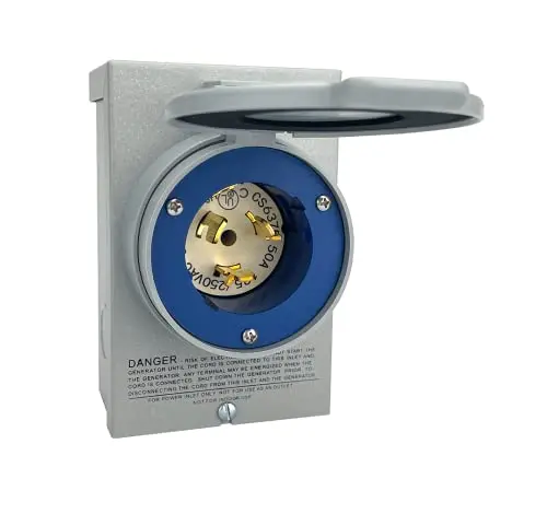 Reliance Controls PB50 NEMA 3R Power Inlet Box – 50-Amp, Gray Weatherproof Generator Connection