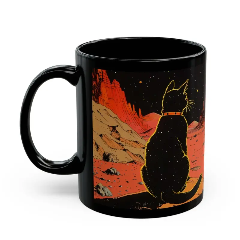 Retro Cat-in-Space Ceramic Coffee Mug – Vintage Sci-Fi Tea Tumbler