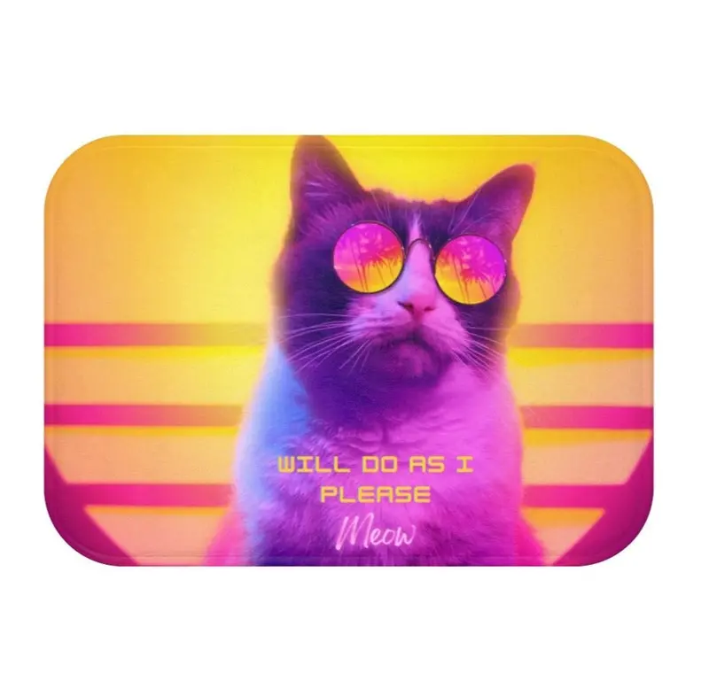 Retro Cat-Themed Bath Mat – Absorbent, Non-Slip Bathroom Rug