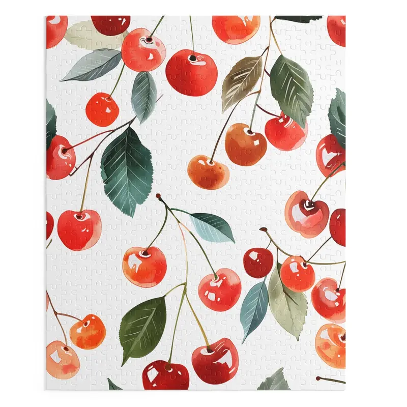 Retro Cherry Pattern Jigsaw Puzzle – 500-Piece Vintage Design