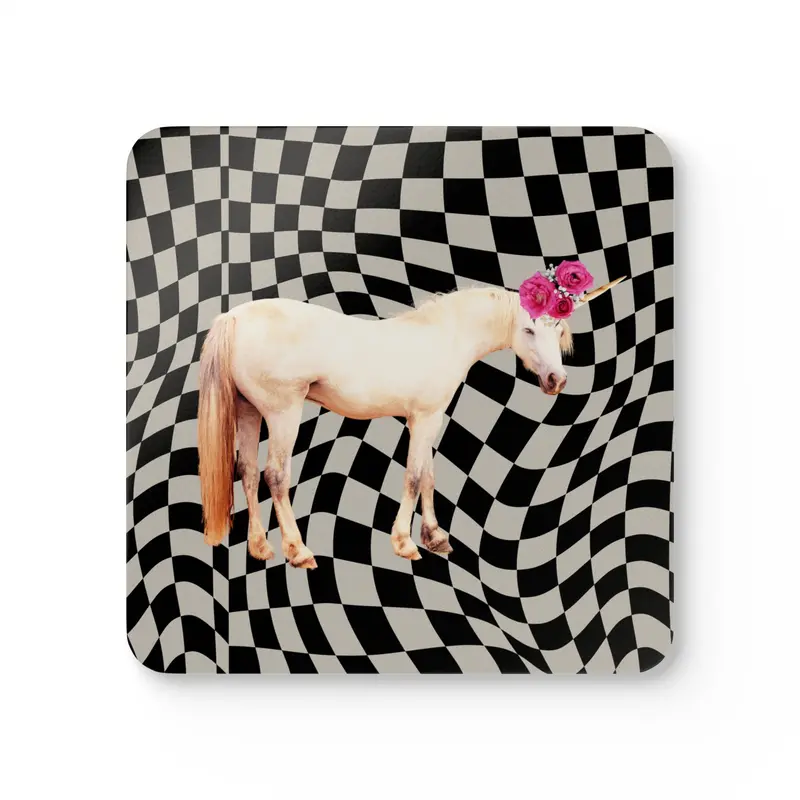 Retro Cosmic Unicorn Coaster Set – 4-Piece Vintage Aesthetic