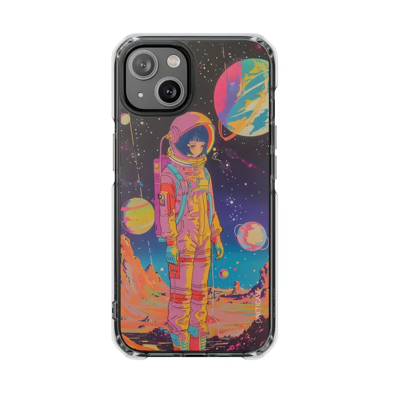 Retro Girl Astronaut Anime iPhone Case – Planet X Themed Magnetic Clear Cover