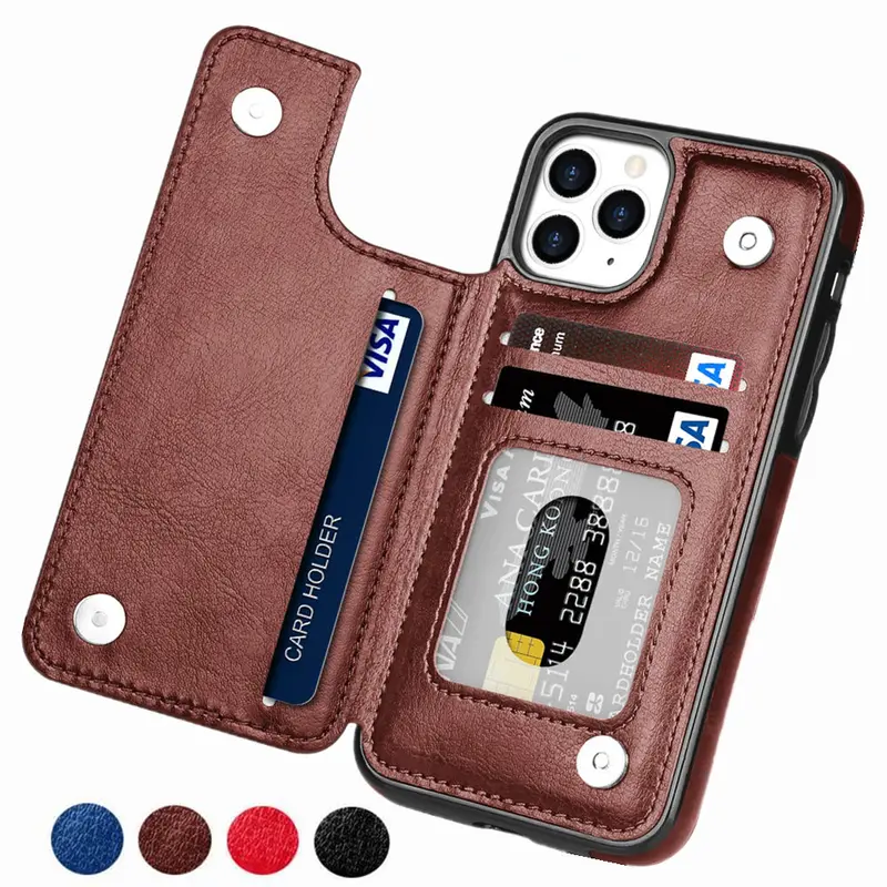 Retro-Style Vegan Leather Flip Wallet Case for iPhone 11–15