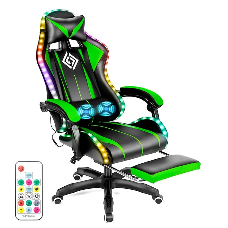 RGB LED Gaming Massage Chair with Adjustable Footrest