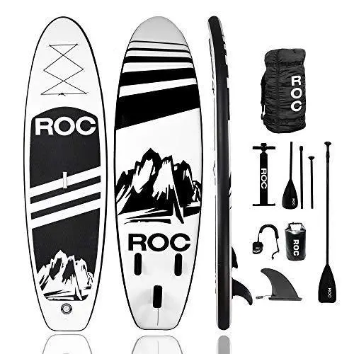 Roc Inflatable SUP Board – Premium Stand-Up Paddleboard Kit with Backpack, Non-Slip Deck, Leash, Pump, Paddle & Waterproof Carry Bag (Black)