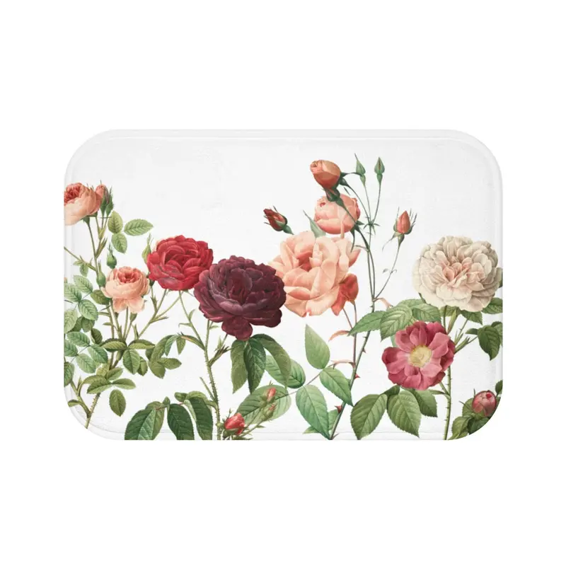Rose Garden Pattern Bath Mat – Soft Absorbent Floor Mat