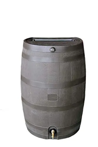 RTS Home Accents 50-Gallon Rain Barrel – Eco-Friendly Water Collection System with Brass Spigot (Brown)